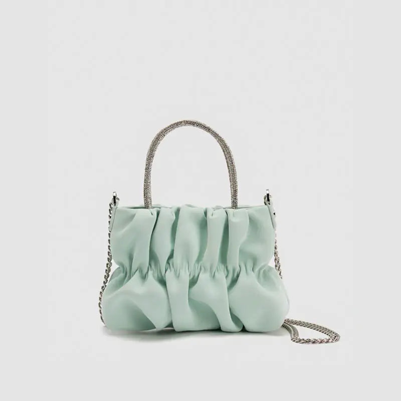Women's Macaroon Crossbody Bag with Pleated Chain