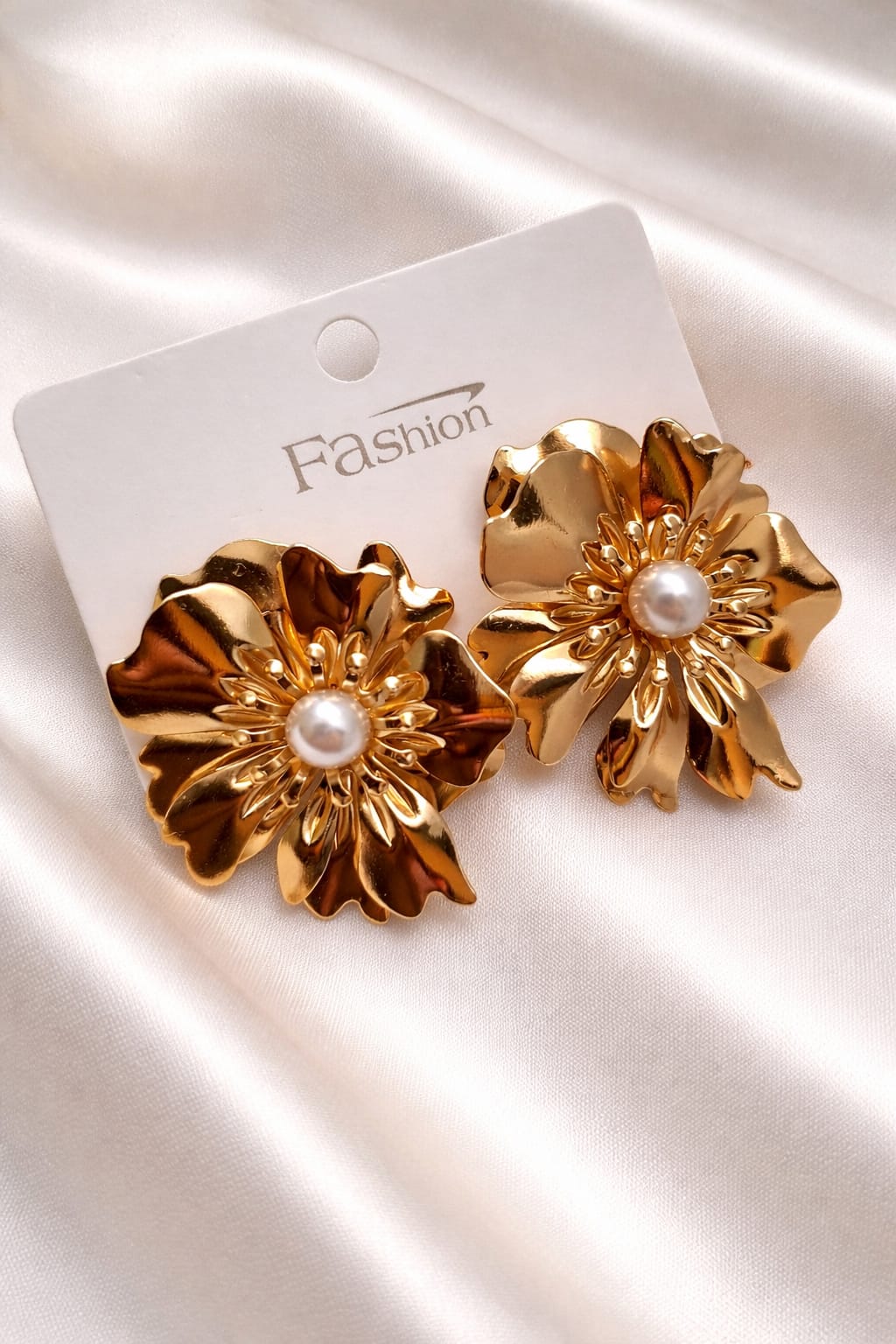 Golden Floral Pearl Earrings