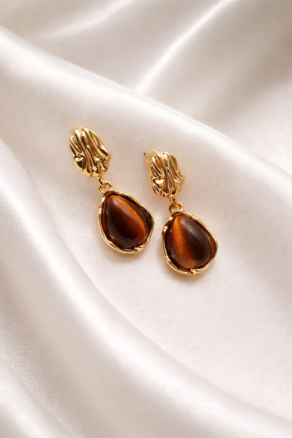 Golden Tiger Eye Teardrop Earrings