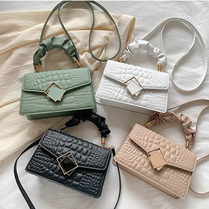 Crocodile Embossed Crossbody Bag with Ruched Handle