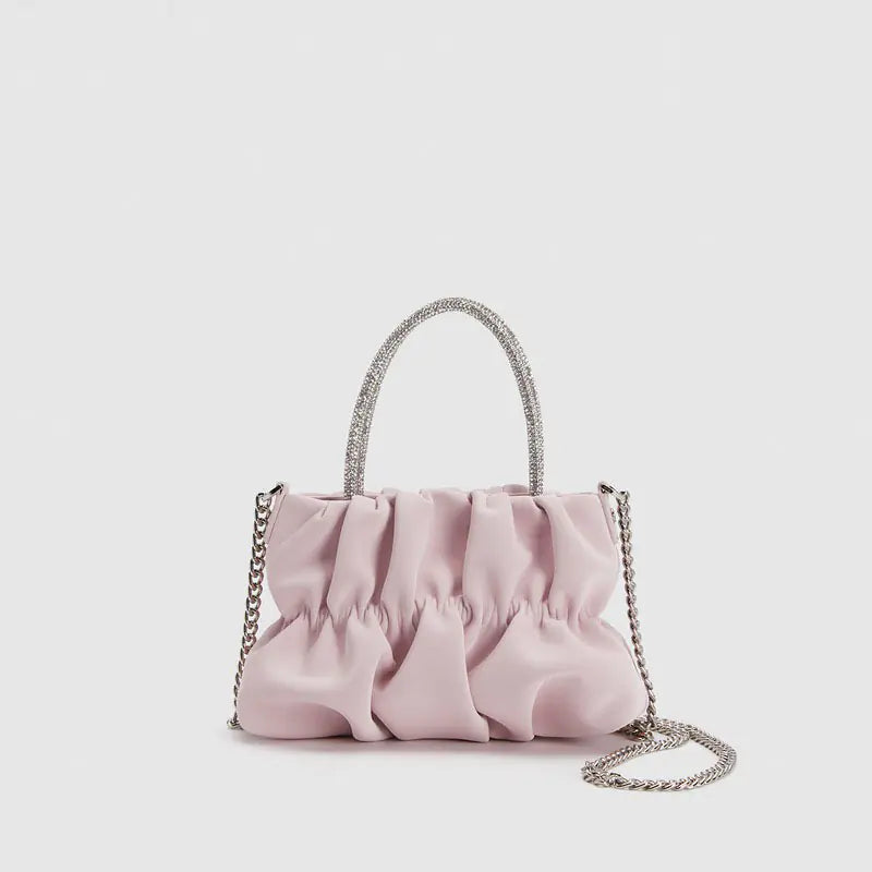 Women's Macaroon Crossbody Bag with Pleated Chain