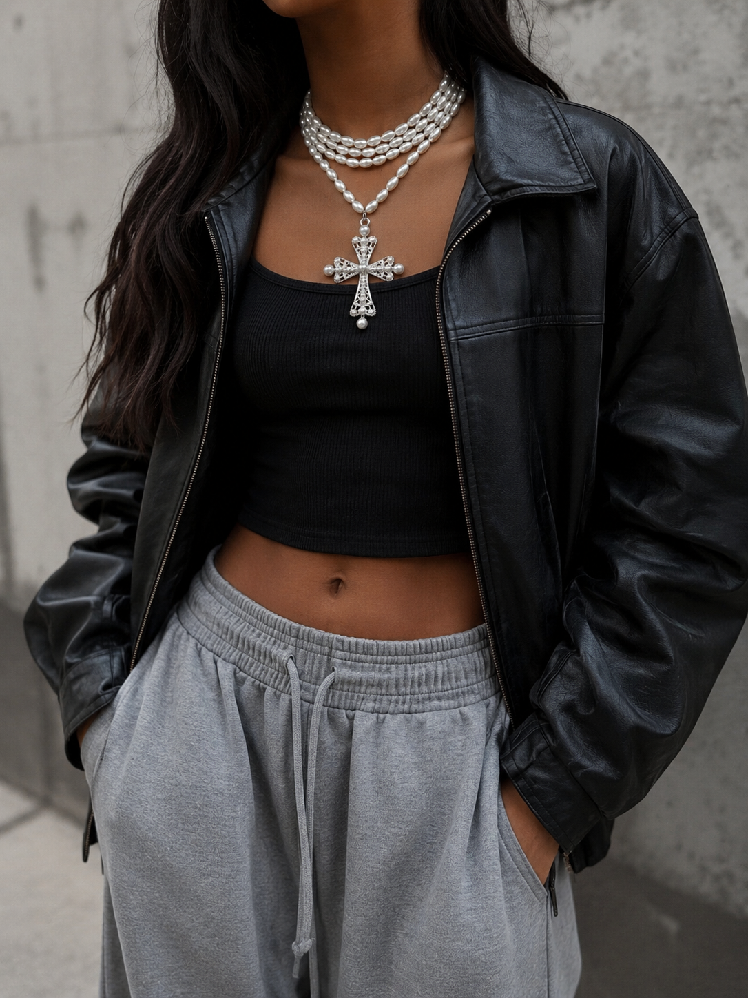 Midnight Pearl Cross Necklace