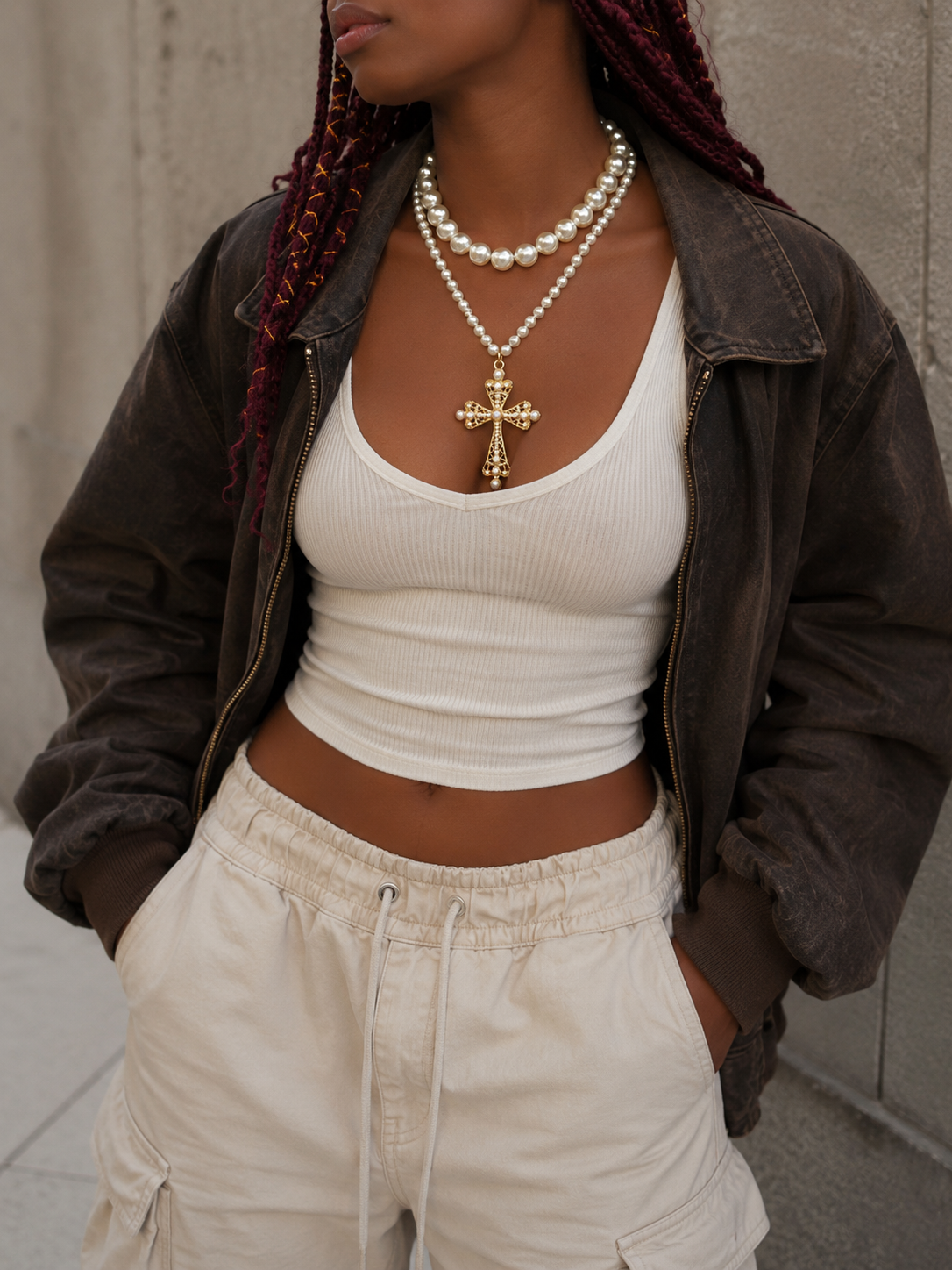 Golden Pearl Cross Necklace