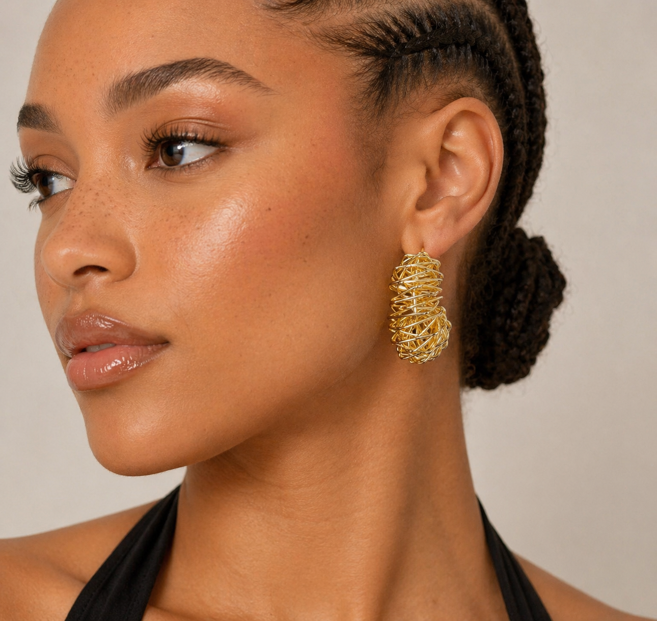 Gold Sculpted Wire Statement Earrings