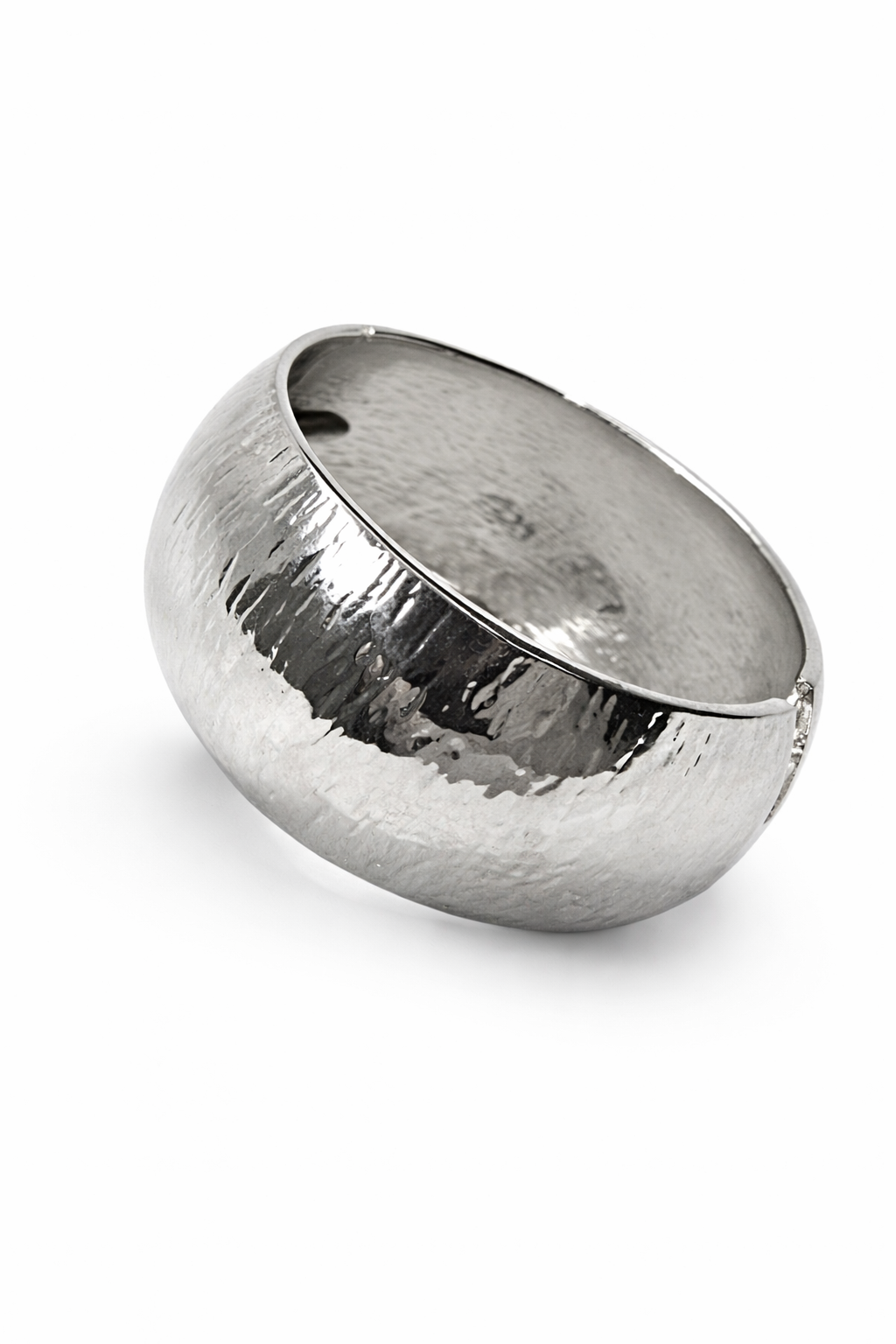 Hammered Silver Wide Cuff Bangle Bracelet