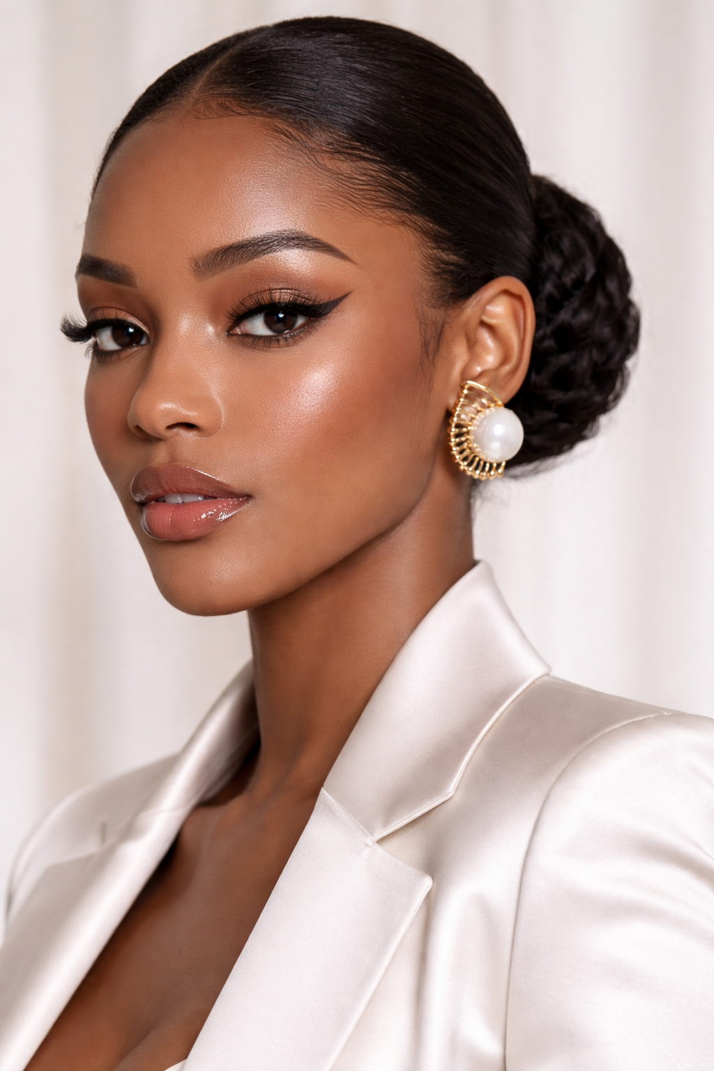 Golden Pearl Fan Statement Earrings