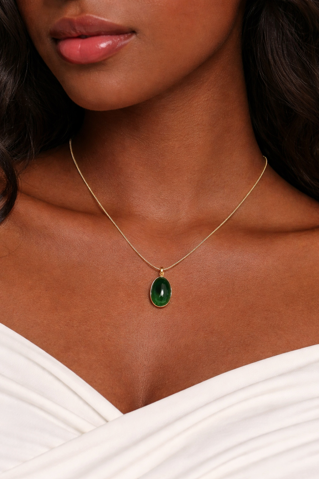 Dainty Oval Green Stone Necklace