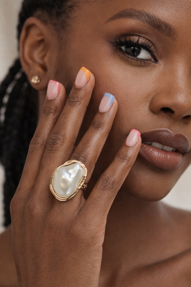 Asymmetrical Geometric pearl Ring