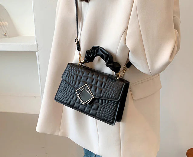 Crocodile Embossed Crossbody Bag with Ruched Handle